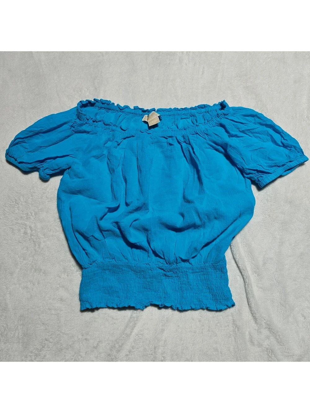 Michael Kors Turquoise aqua off shoulder peasant top w smocked waist euro summer